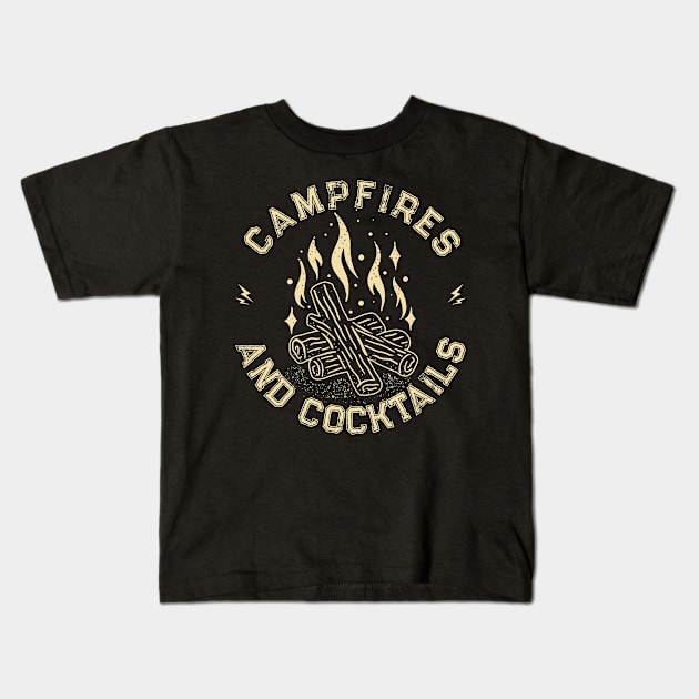 Campfires and Cocktails Bonfire Camping Men Women Campfire Kids T-Shirt by Vixel Art